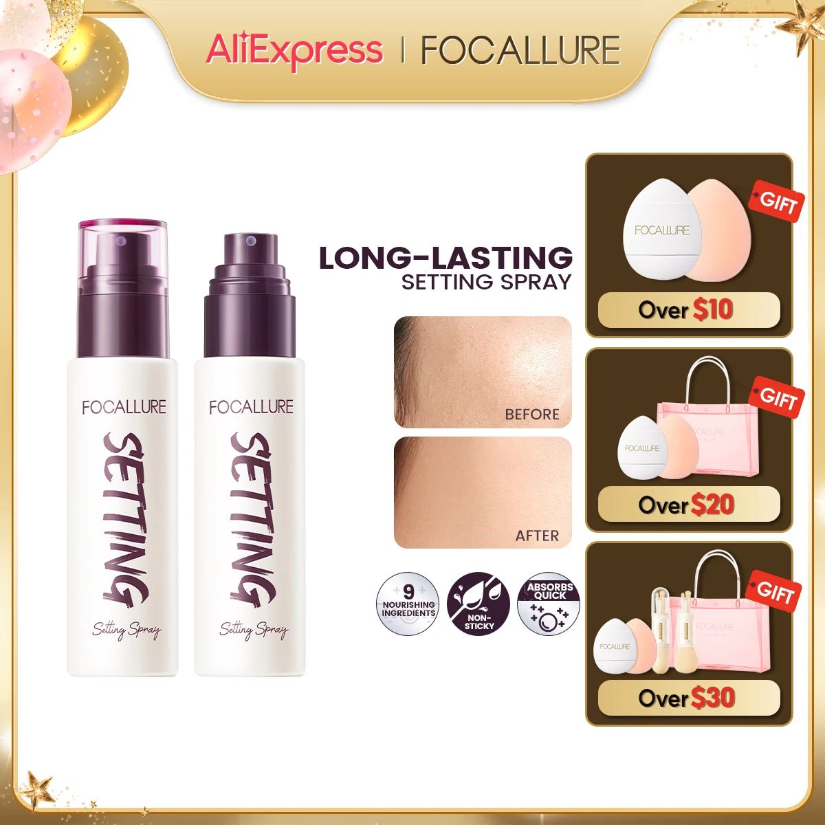 FOCALLURE Moisturizing Lightweight Spray Fixer Lotion Hydrate Oil Control Long-lasting Natural Fine Mist Face Makeup Cosmetics