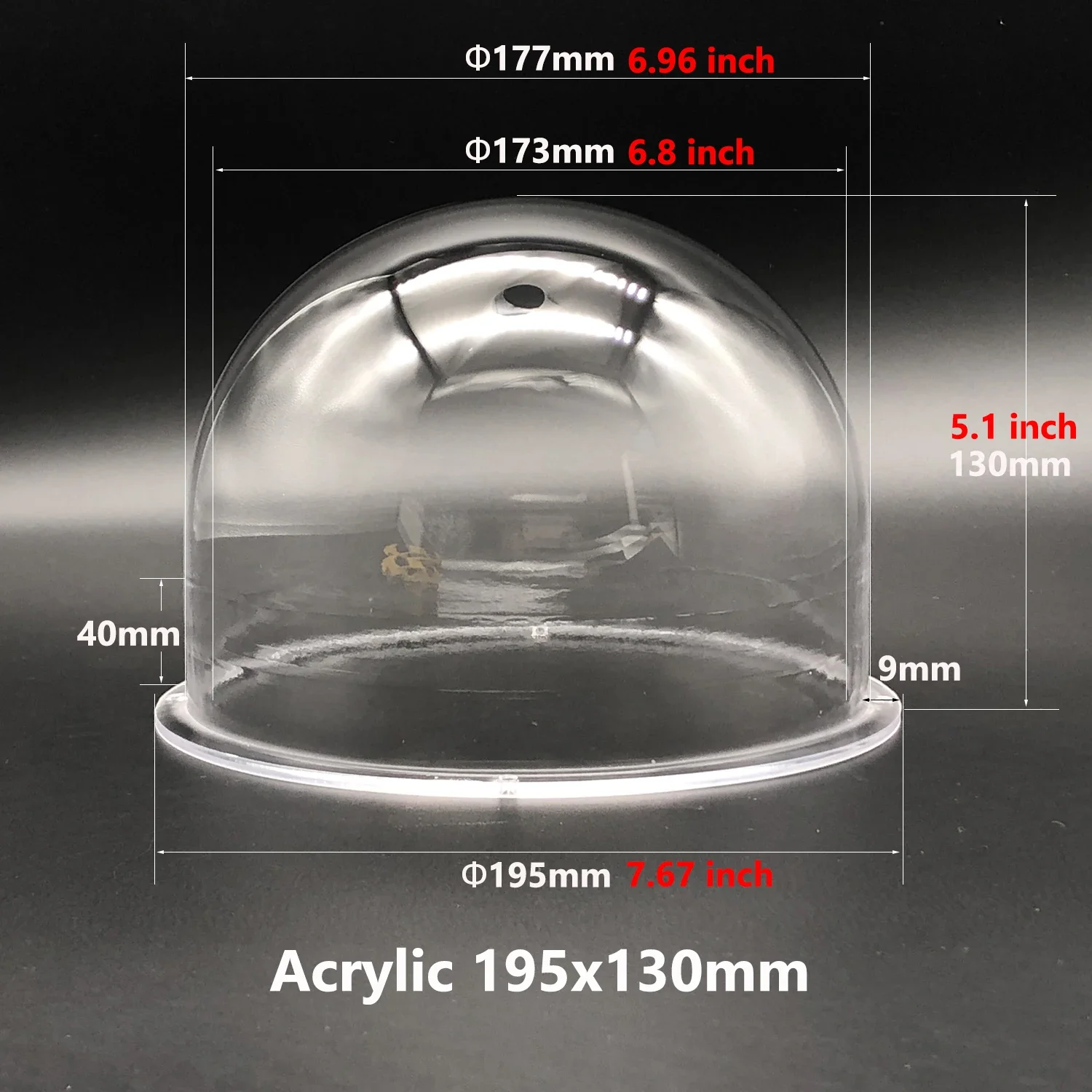 7.6"Dia x 5.1"H 195x130mm 7-Inch Clear Raised Acrylic Transparent Ball Dome Cover with Pre-Pierced Holes for PTZ Dome Cameras