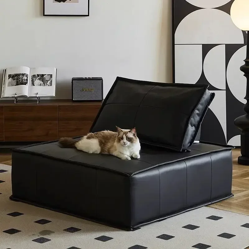 Minimalist Italian Leather Sofa Single Seat Black Modular Sofa with High Backrest Original Piemonte Leather Design Living Room