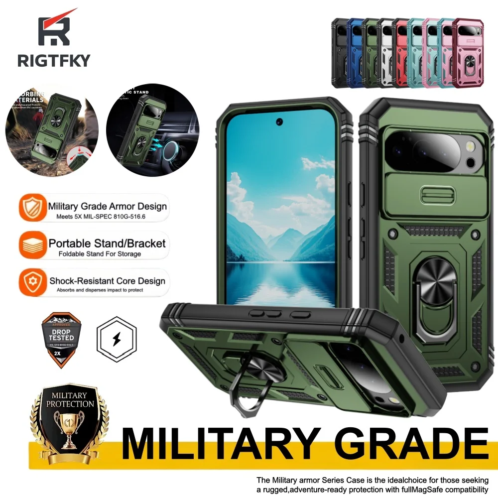 Durable Shockproof Armor Phone Case with Kickstand & Slide Camera Protection
