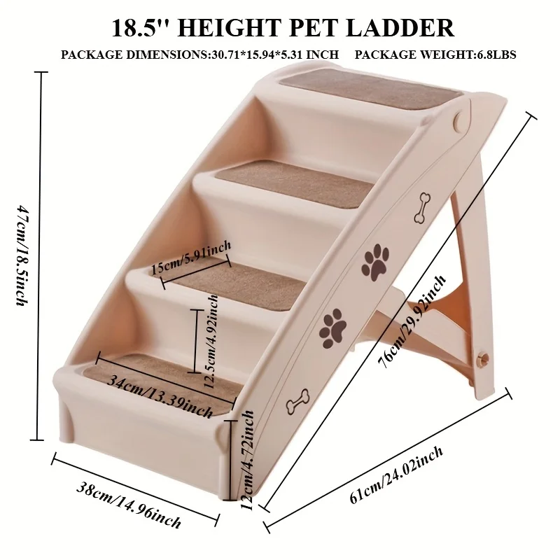 1pc Right-Angle Foldable Pet Ladder,Cute Paw Prints & Bone Design, Easy To Assemble & Store, Non-Slip Stairs for Home Use
