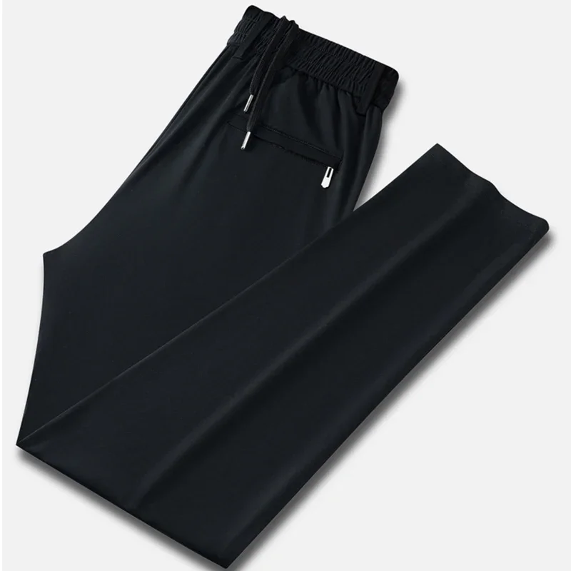 Summer Men Breathable Elastic Drawstring Jogging Pants Comfortable Thin Soft Fabric Trousers Casual Male Full Length Work Pants