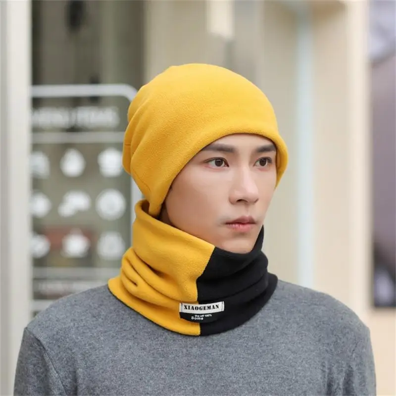 Winter Men Beanie Hats Scarf Set Double Layer Design Neck Keep Warmr Scarf  Comfortable Soft Casual Practical Hat