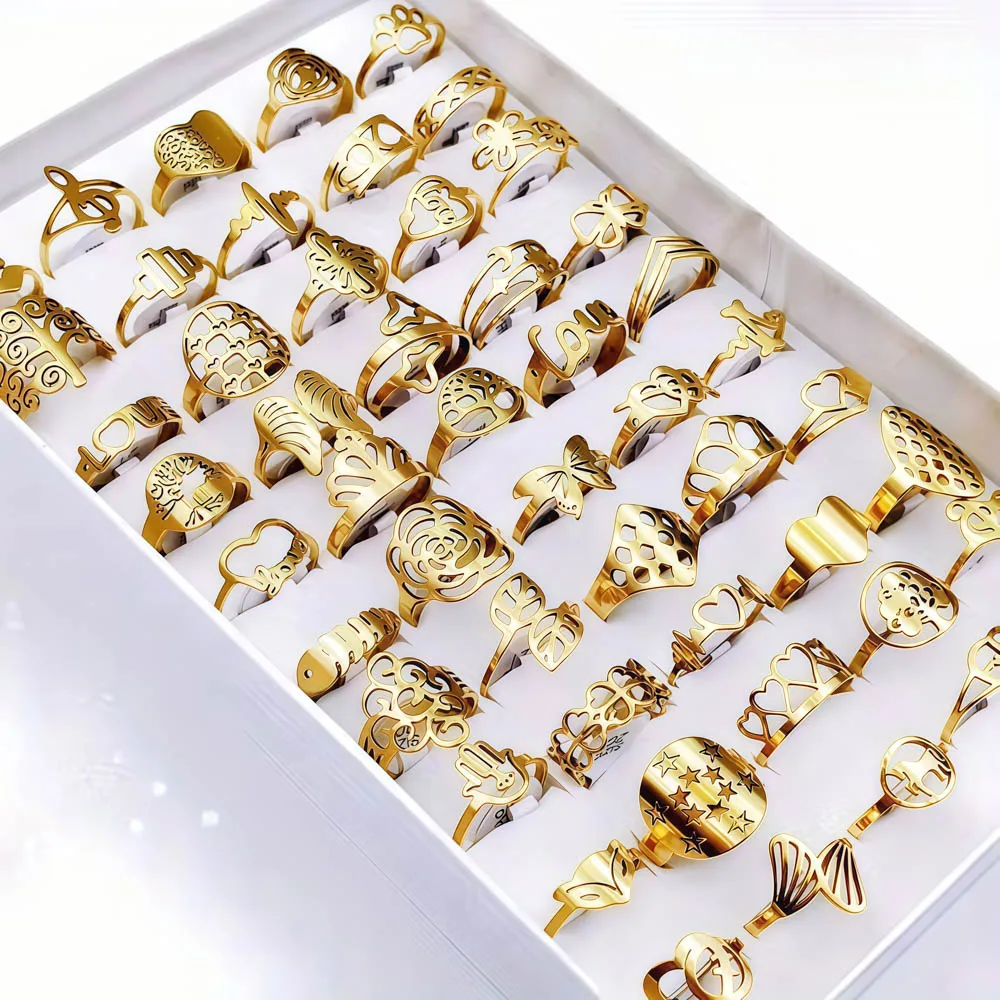 10/20Pcs/Lot Fashion Classic Charm Multicolor Simple Stainless Steel Rings For Women Wedding Love Mix Style Jewelry Party Gifts 3