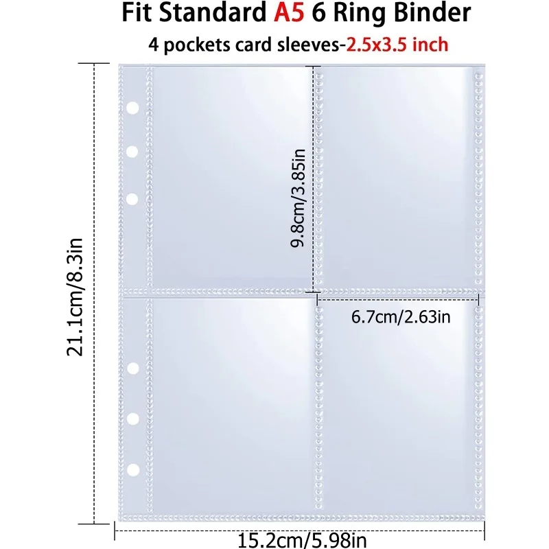 Trading Card Sleeves 10 Page Double Side 4 Pocket Binder Baseball Card Binder Sleeves Fit For 6 Ring Holder
