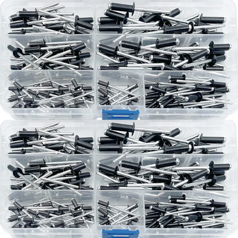 Rivets and Fasteners 180pcs Black Plated Aluminum Blind Rivets Set Mushroon Head Rivet Mandrel Blind Rivets Nail 3.2x8/3.2x10/4.0x10/4.0x13/5x14mm