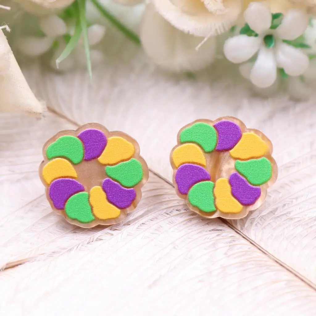 1Pair New product CN Stud earring For women King Cake Mardi Gras TRENDY Acrylic Jewelry