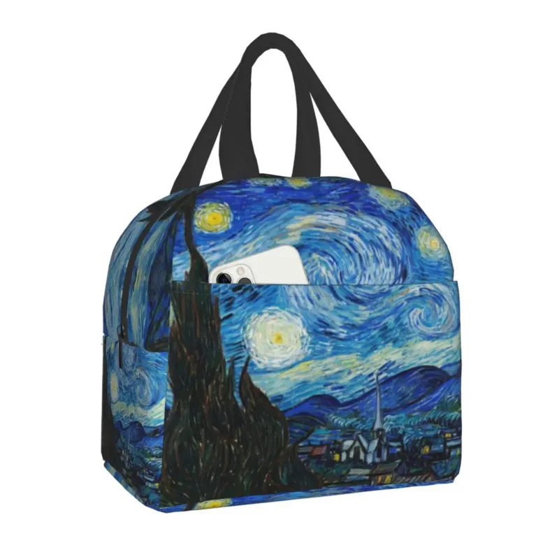 

Van Gogh Starry Night Insulated Tote Bag For Women School Portable Thermal Cooler Almond Blossoms Flowers Art Lunch Box