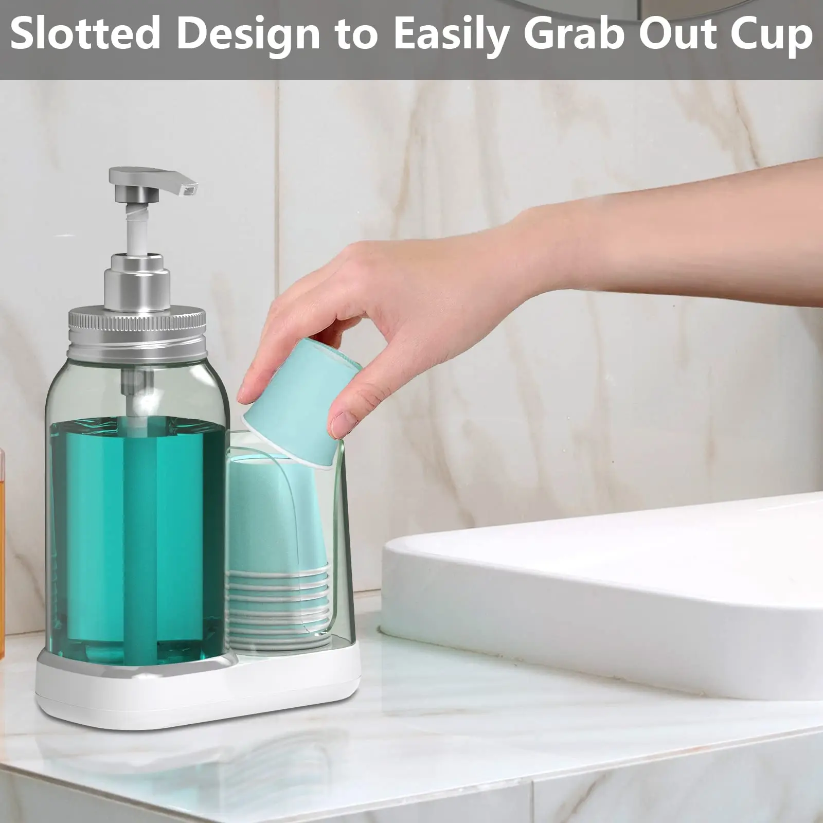 Mouthwash Dispenser with Cups Holder Bathroom Lavatory Plastic Mouth Wash Soap Liquid Dispenser Pump Refillable Storage 750ml mouthwash dispenser,mouthwash dispenser bottle