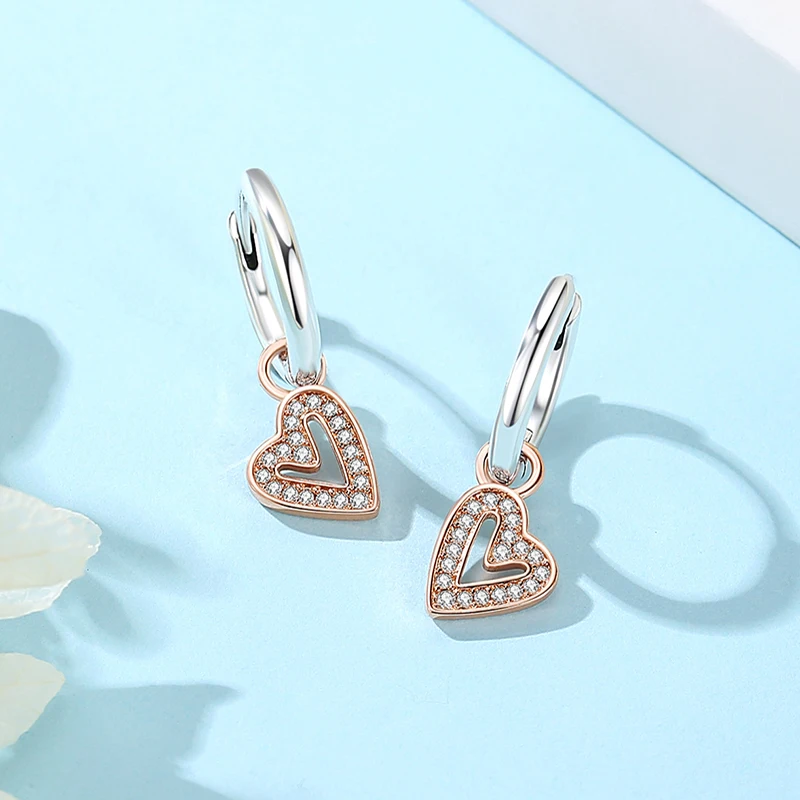 New 2026 Original 925 Sterling Silver Earrings For Women Piercing Hoop Love Heart Earings Rose Gold Wedding Gift Luxury Jewelry - 3