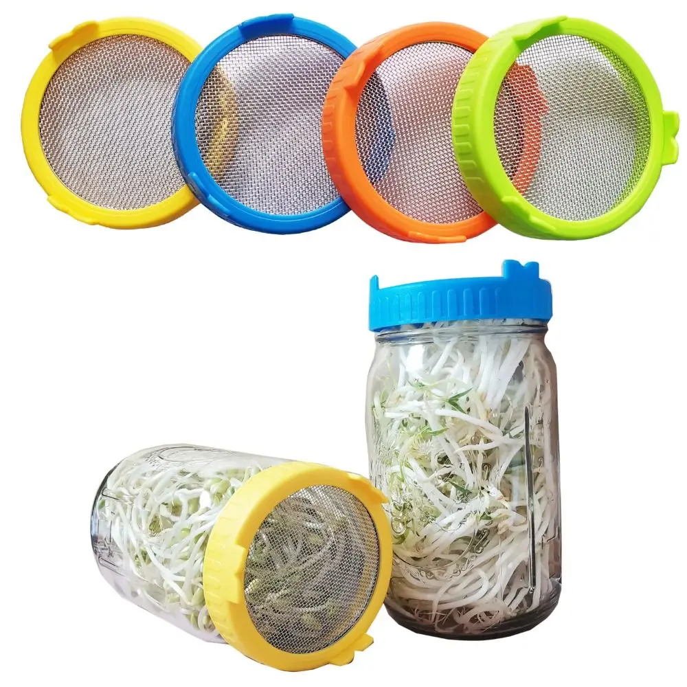 Sprouting Jars Kit Plastic Sprouting Lid Stainless Steel Screen Mesh Cover Cap for 86mm Wide Mouth Mason Jars