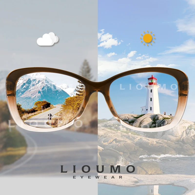 LIOUMO Mode-Sonnenbrille für Damen, Luxusmarke, hochwertige photochrome polarisierte Brille, Damen-Brille mit luxuriösem Kristallrahmen