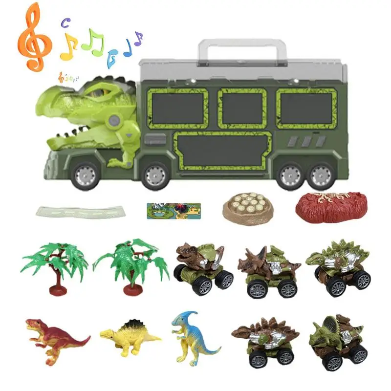 

Dinosaur Transport Truck Toy Pull Back Carrier Toy Car Vehicles With Music And Roaring Sound Flashing Lights Mini Dinosaur Car