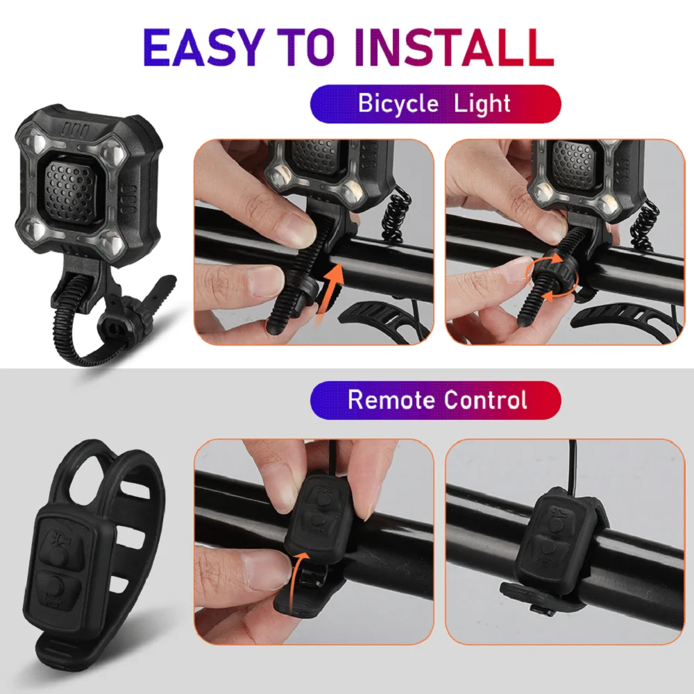 Bicycle Alarm Bicycle Rear Light Electronic Bell 140dB Bike Alarm Horn USB Charge Cycling Warning Lamp Cycling Headlight Safety Riding bicycle alarm bicycle rear light