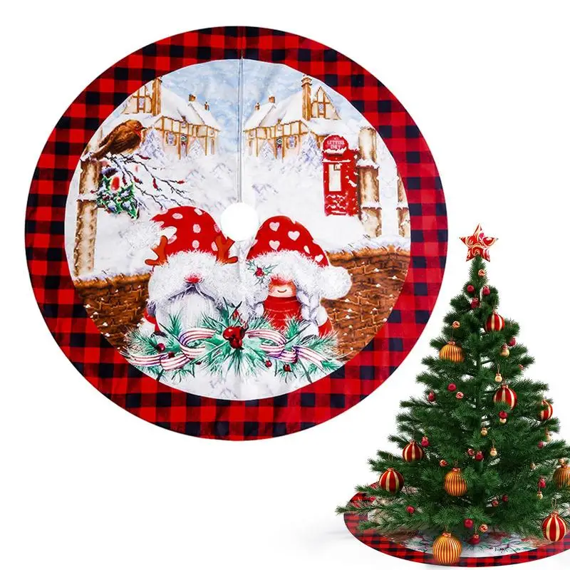 

47Inch Christmas Tree Skirt Red Thick Xmas Tree Base Mat Rustic Farmhouse Christmas Tree Mat For Indoor Christmas Decoration