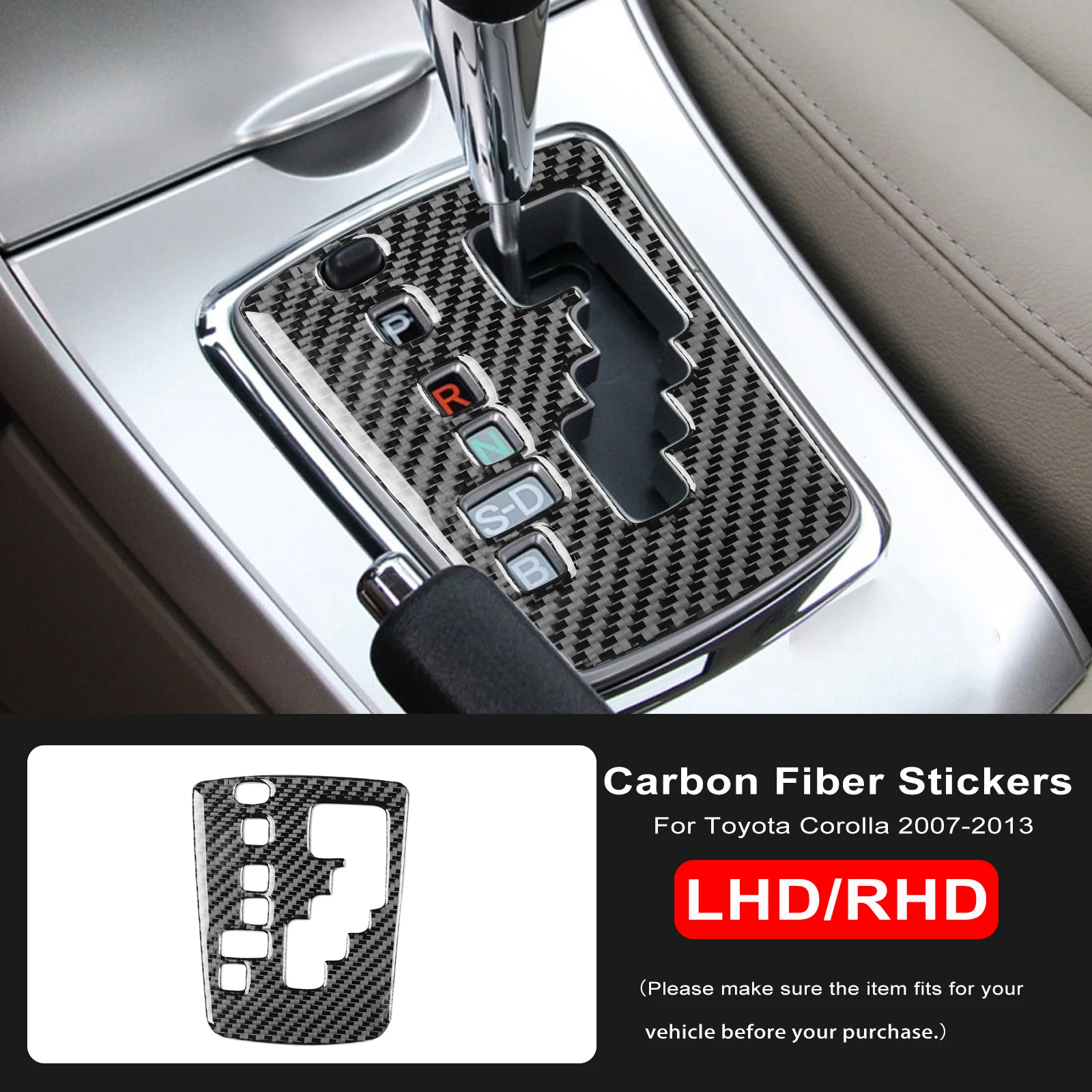 لتويوتا كورولا 2007 2008 2009 2010 2011 2012 2013 سيارة الداخلية لينة ألياف الكربون والعتاد شيفتر غطاء لوحة الكسوة