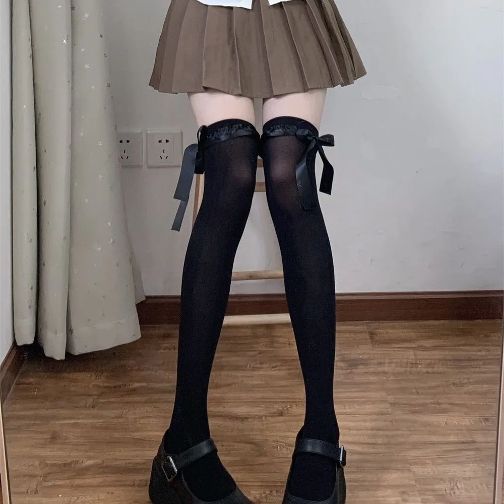 Women's Socks Jpanese Beauty Kawaii Sweet Girl Lace High Socks Cute Cool Bow Ribbon Knee Socks Moda Feminina Roupas Lolita Socks - 3