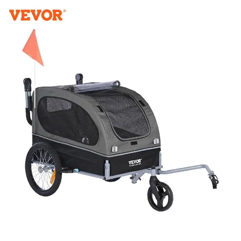 

VEVOR 88 lbs 2-in-1 Pet Stroller Cart Dog Bike Trailer with Wheels Reflectors Easy Folding Cart Frame Bicycle Coupler Carrier