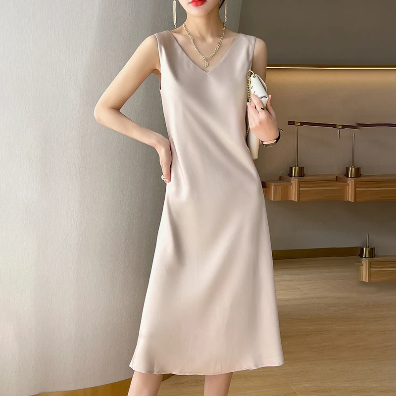 

Spring And Summer High-Grade Suspender Dress Women's Acetate Satin French Dress With Sleeveless Vest Skirt