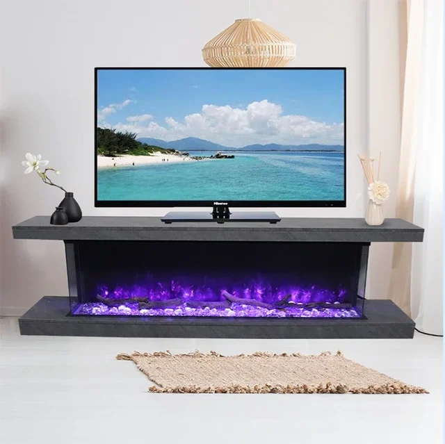 Built-in Electric Fireplace high-end insert heater RGB Modern 3 sided view hybrid flame living room decorating fireplace 90 inch 2
