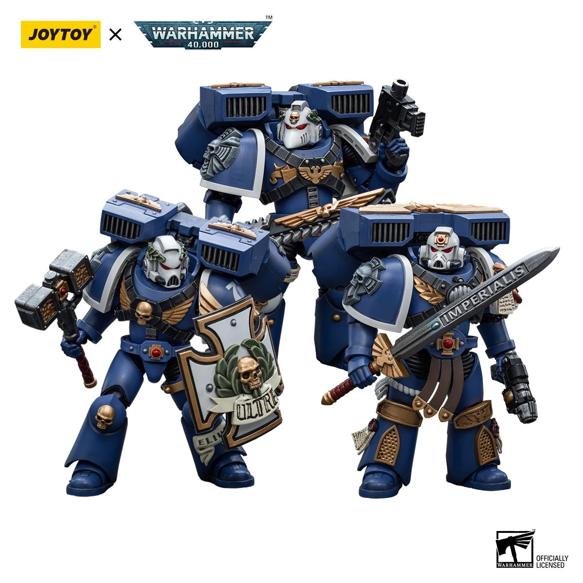 

JOYTOY Warhammer 40k 1/18 Action Figures Anime Ultramarines Vanguard Veteran with Thunder Hammer Storm Shield Figure Toys
