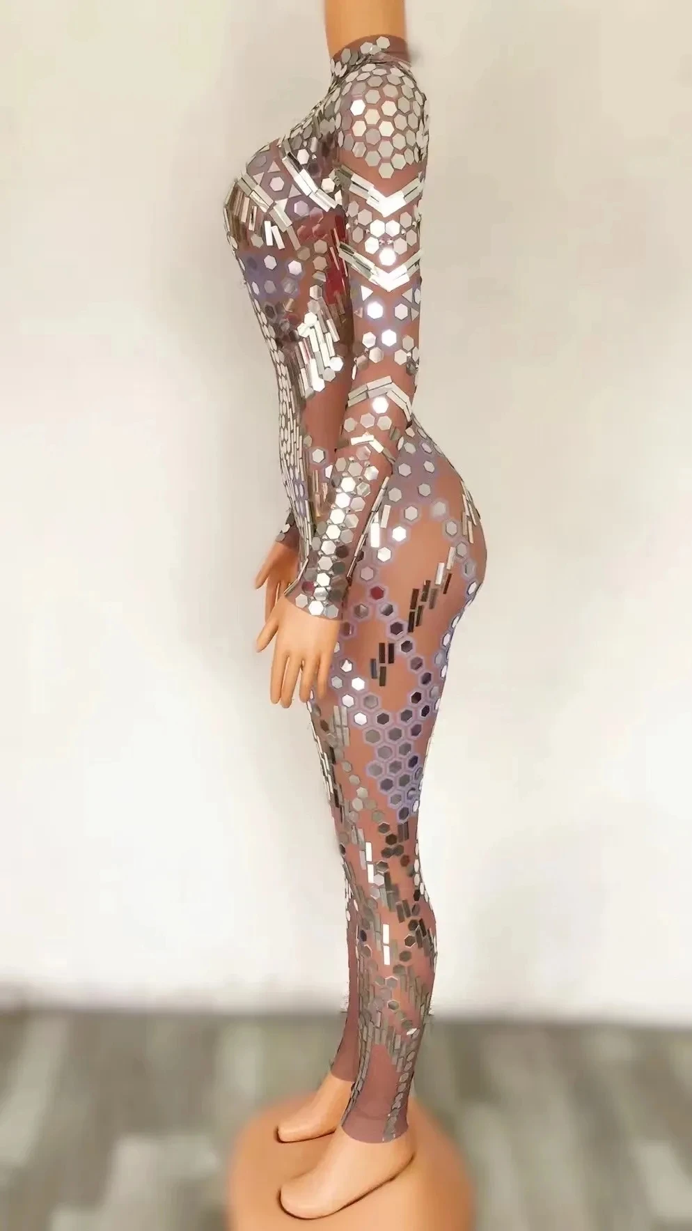 Mirror Rhinestone Jumpsuit Birthday Show Wear Evening Bar Prom Women Dancer Leggings Outfit women dance costume stage performance costume sexy evening dress
