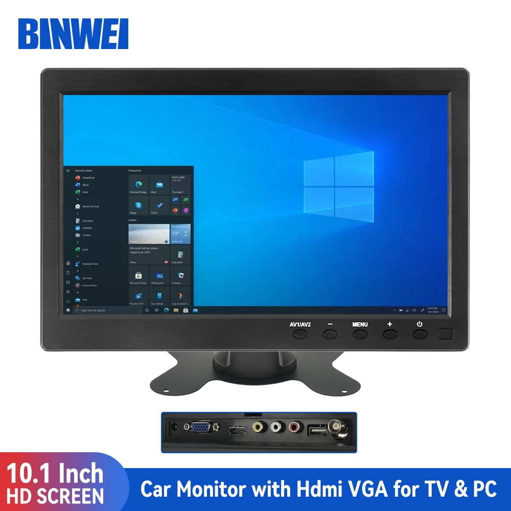 BINWEI LCD TV 백업 카메라 디스플레이용 HDMI 자동차 모니터, 홈 보안 시스템 VGA 컴퓨터 모니터용 화면 포함, 10.1 인치 