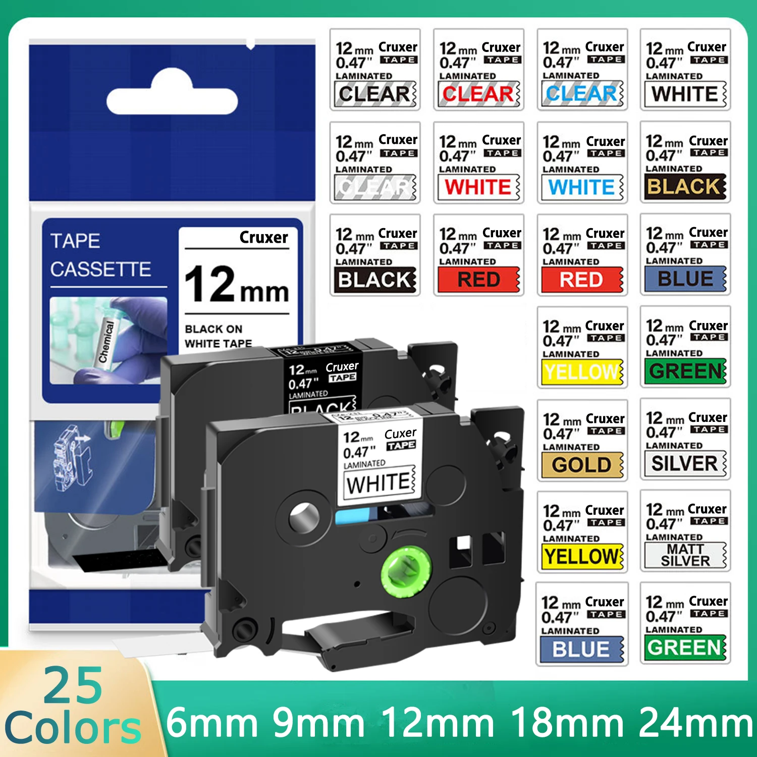 Nastro Laminato Markurlife 12 Mm X 8 M – 6 Colori Per Etichettatrice Brother P-Touch (TZe/TZ)