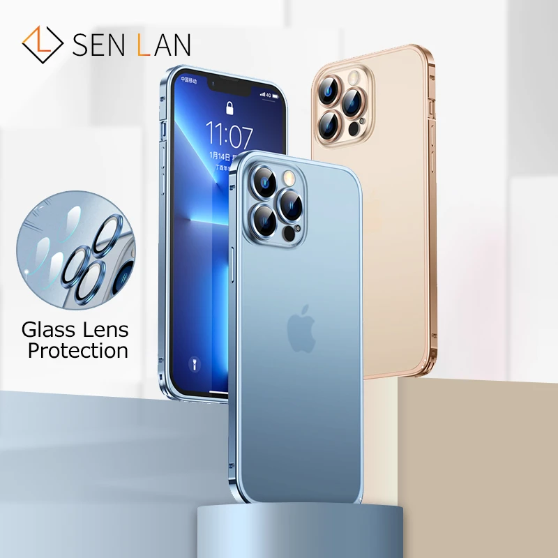 Luxury Metal Phone Case For iPHON 12 13 Pro Max Aluminum Luxury Metal Frame Full Lens Ring Glass Frosted Matte Translucent Cover iphone xr cover