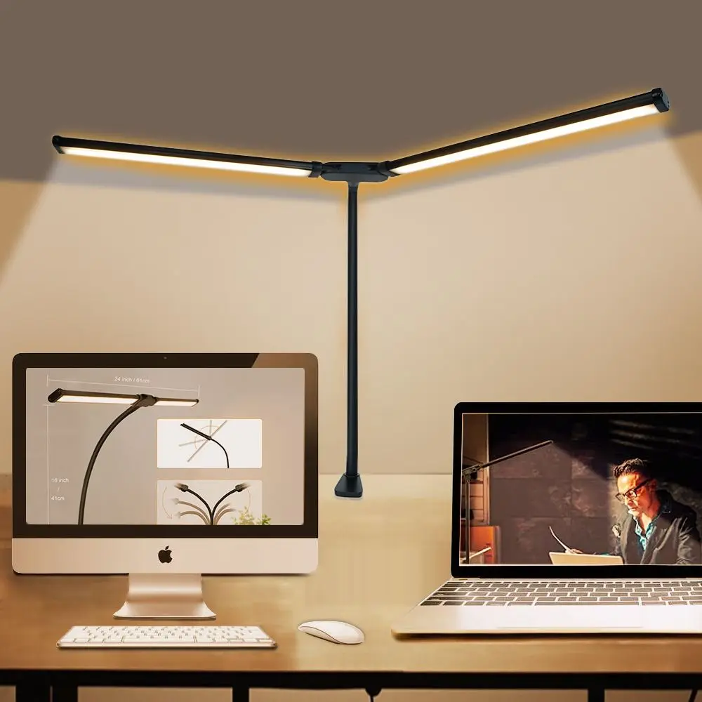 

Double Head Led Desk Lamp Flexible 3 Color Modes Eye-Care Desk Light USB Adapter Extra Bright Dimmable Clamp Desk Lighting Home