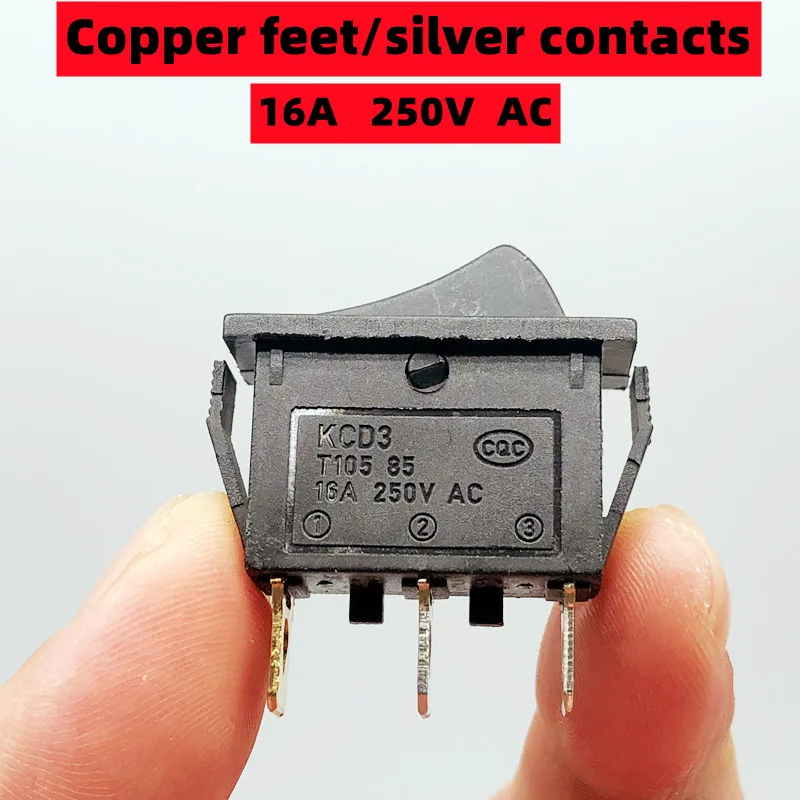 1/5pcs 3-pin rocker button switch KCD3 ON-OFF 2nd gear position mini cat's eye with LED AC 16A 250V copper feet/silver contacts