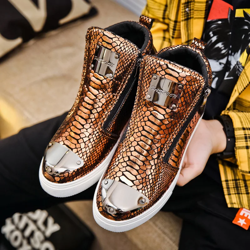 Classic Original Men's Black Sneakers Zip Skateboarding Shoes For Men Designer Leather Silver Sneakers Autumn Men High Top Shoes 4