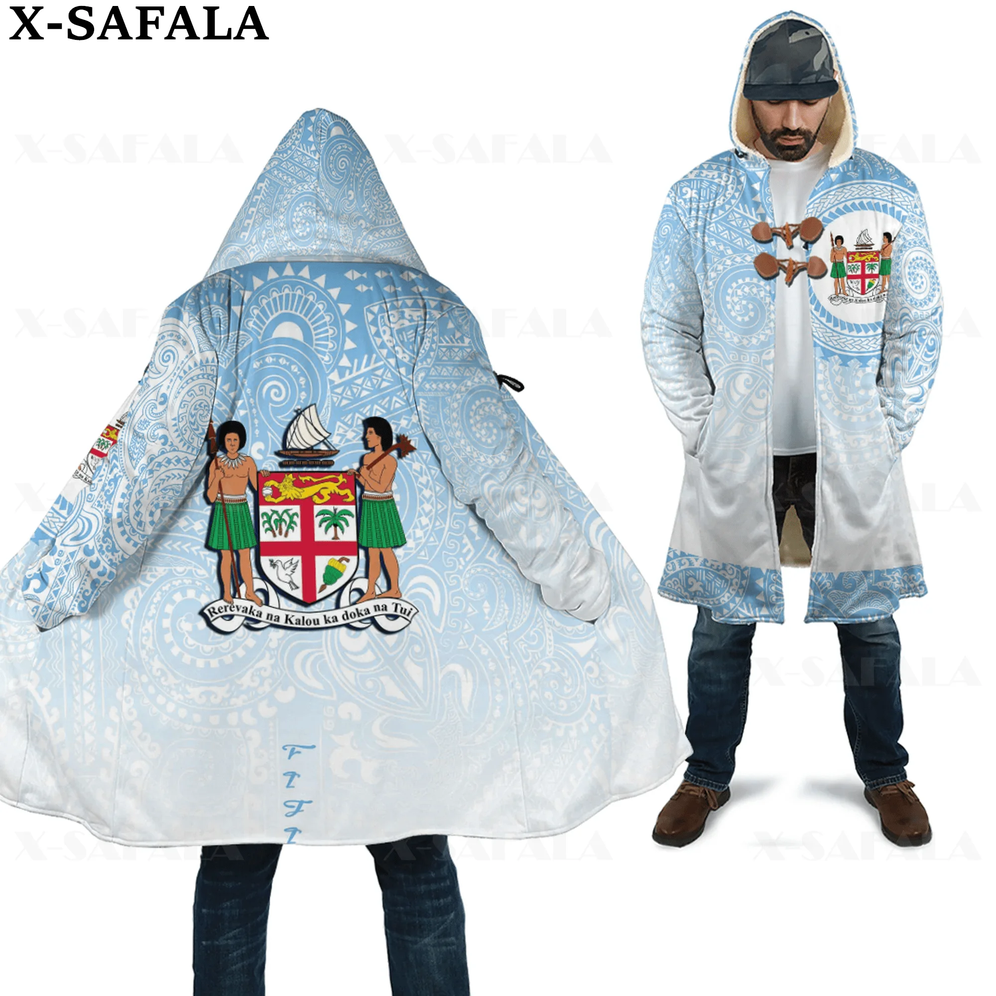

Polynesia Hibiscus Flower Fiji Country Thick Warm Hooded 3D Print Cloak Men Overcoat Coat Windproof Fleece Cape Robe Blanket-2