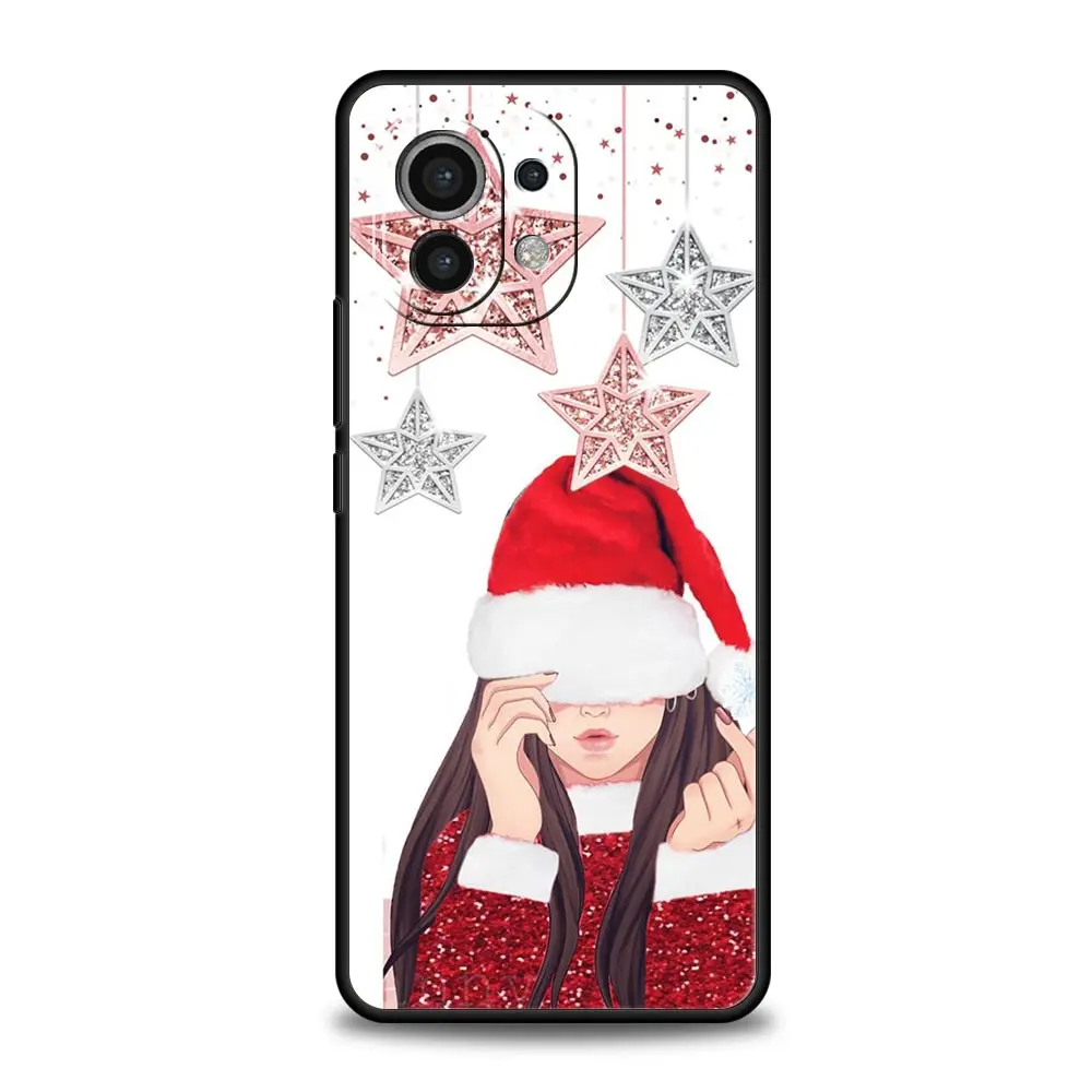 Christmas Graphic Printed Silicone Black Phone Case - Festive Holiday Design Cover