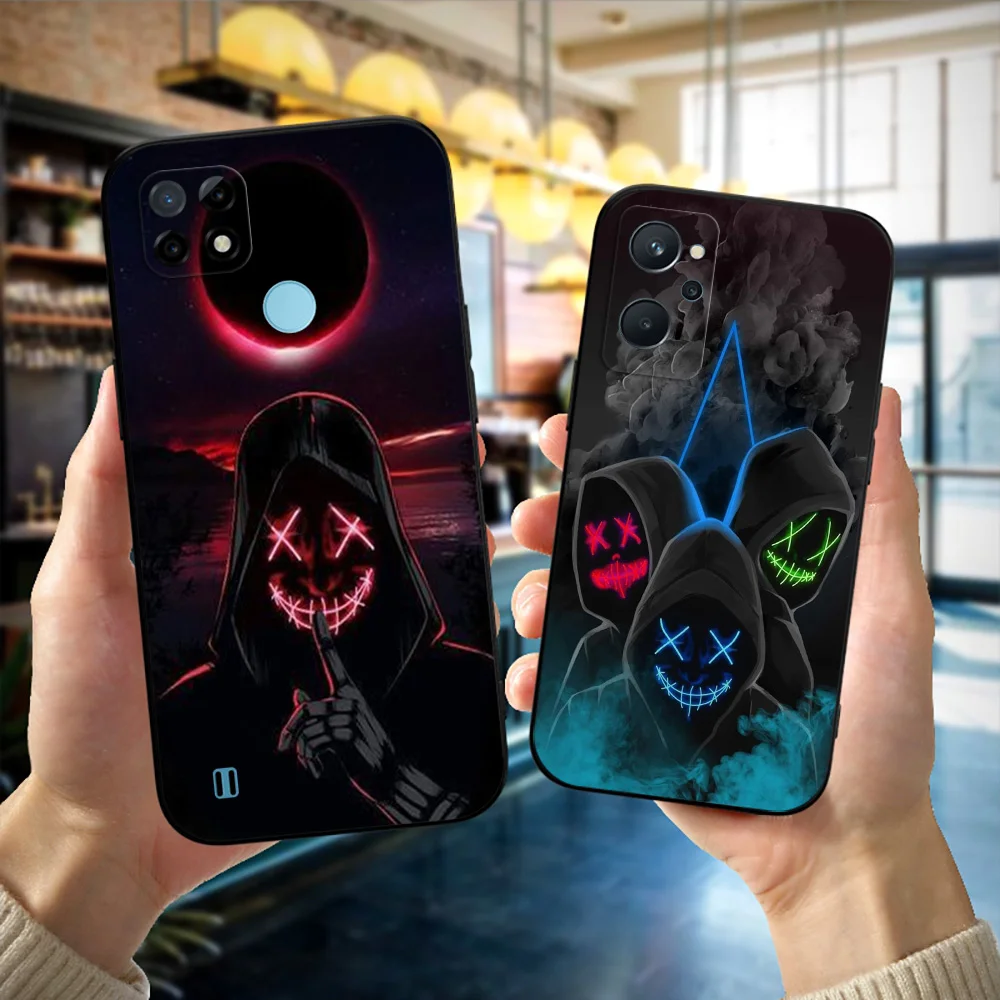 Black Tpu Case For Realme 7i 8i 9 Pro Plus 9i C12 GT Neo2 Narzo 20 30A 50A 50i Hacker Mask