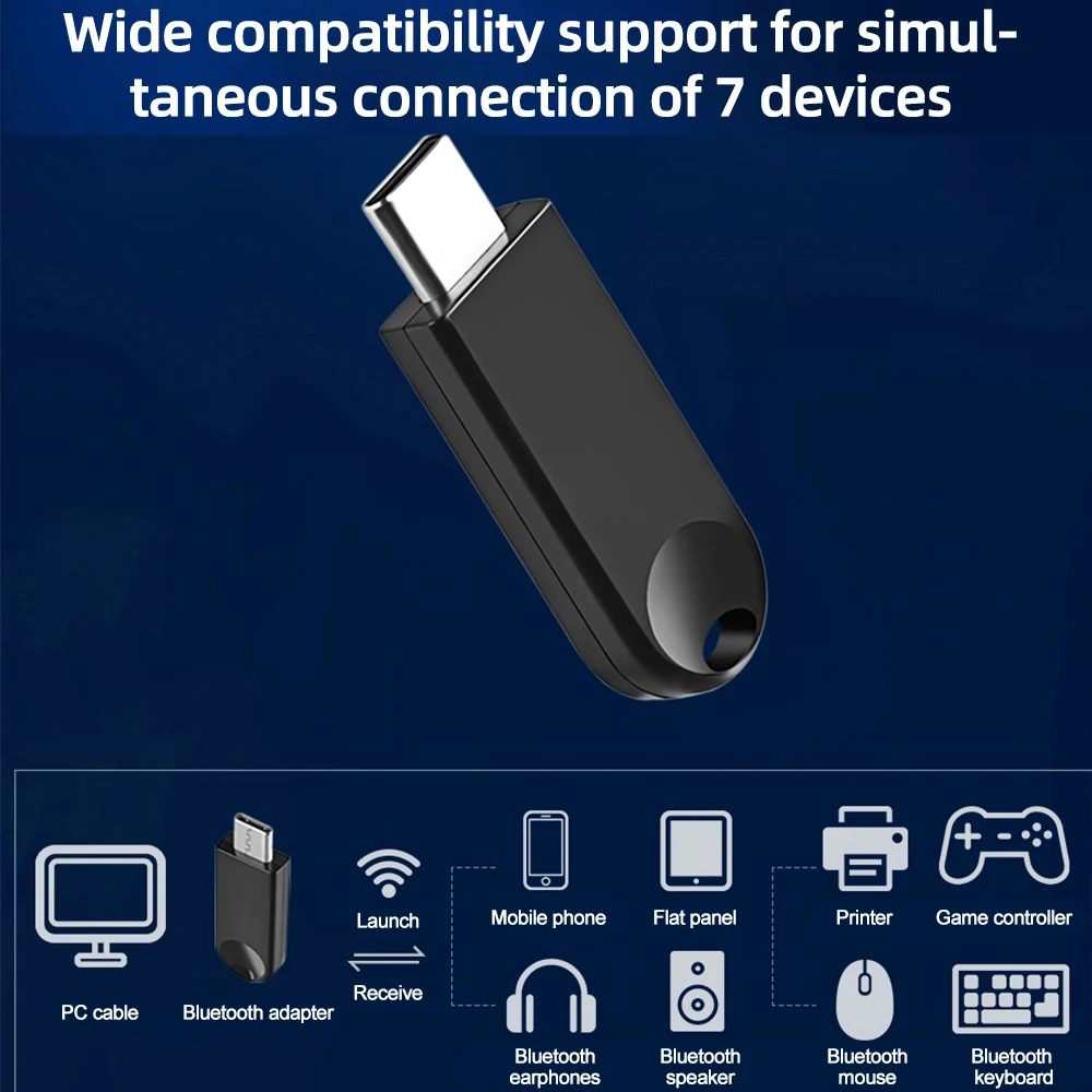 USBC Bluetooth Adapter BT 5.3 Transmitter Receiver Dongle Adaptador For Laptop Wireless Speaker Audio Receiver TypeC Transmitte bluetooth adapter bluetooth audio receiver bluetooth transceiver adapter audio adapter bluetooth aux adaptor