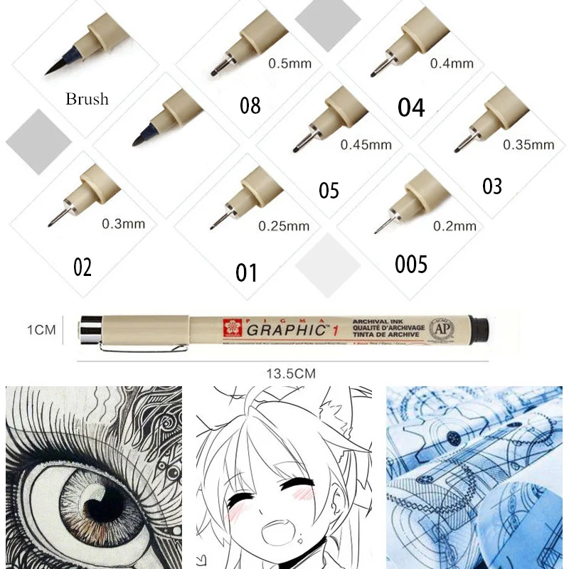 Pen Marker Pigma Micron Pen Neelde Drawing Pen 003-3.0 Brush Art Markers Drawing Sketch Supplies