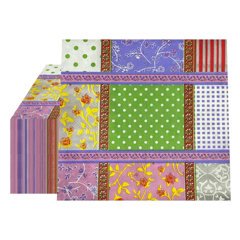20Pcs/Pack 33x33cm Plaid Flower Printed Disposable Napkin Wedding Party Decor Vintage Decoupage Paper Napkins