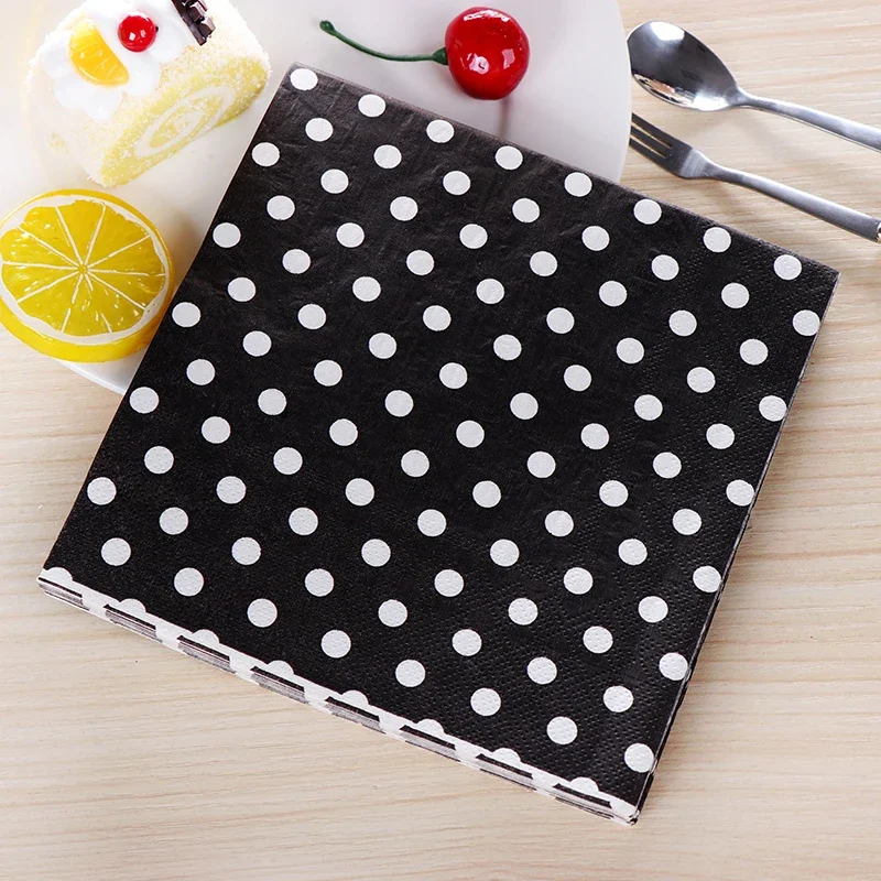 Paper Napkins 20pcs/Pac 33*33cm 2-Ply Colourful Printed Napkins Six Colour Polka Dot Folded Napkins All Party Placemats