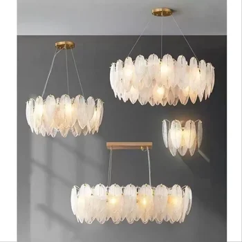 Modern Leaf Glass Chandelier Luxury Pendant Light For Living Room Dining Room E14 Elegant Feather Design Ceiling Lamp Home Decor 1