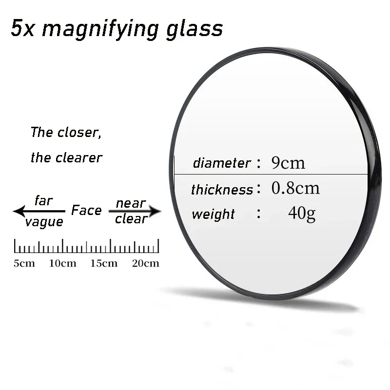9cm 5x/10x/15x 돋보기 흡입 컵 미니 컴팩트 메이크업 거울 손 여행 작은 주머니 화장대 거울 메이크업 돋보기