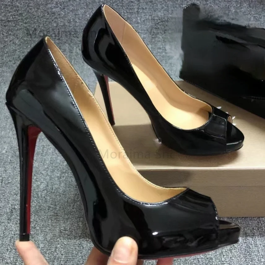 Women Sandals Pink Yellow Patent Leather Peep Toe Sandals for Women Stiletto High Heels Girls Party Slip On Pumps