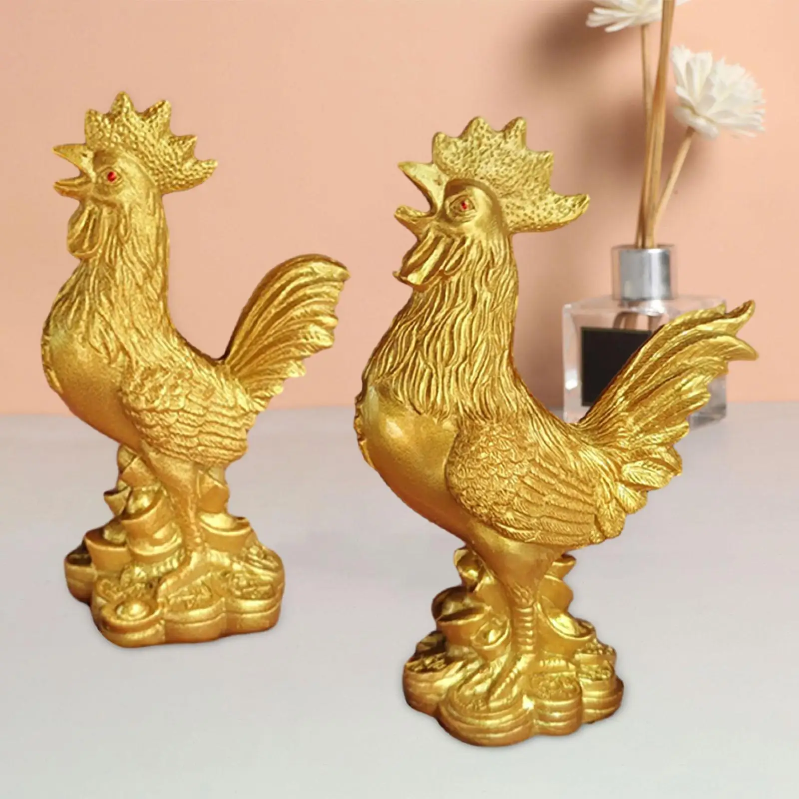 Chicken Figurine Rooster Statue Crafts Decorative Luck Cock Sculpture Feng Shui