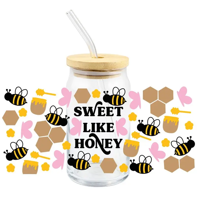 Cartoon Bee UV DTF Wrap Transfer Stickers Waterproof DTF Wrap For Glasses Cups Bottles Mugs Decal Easy To Use