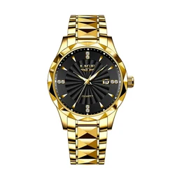 LIGE Luxury Women's Luminous Quartz Waterproof Stainless Steel Watch (Gold black)