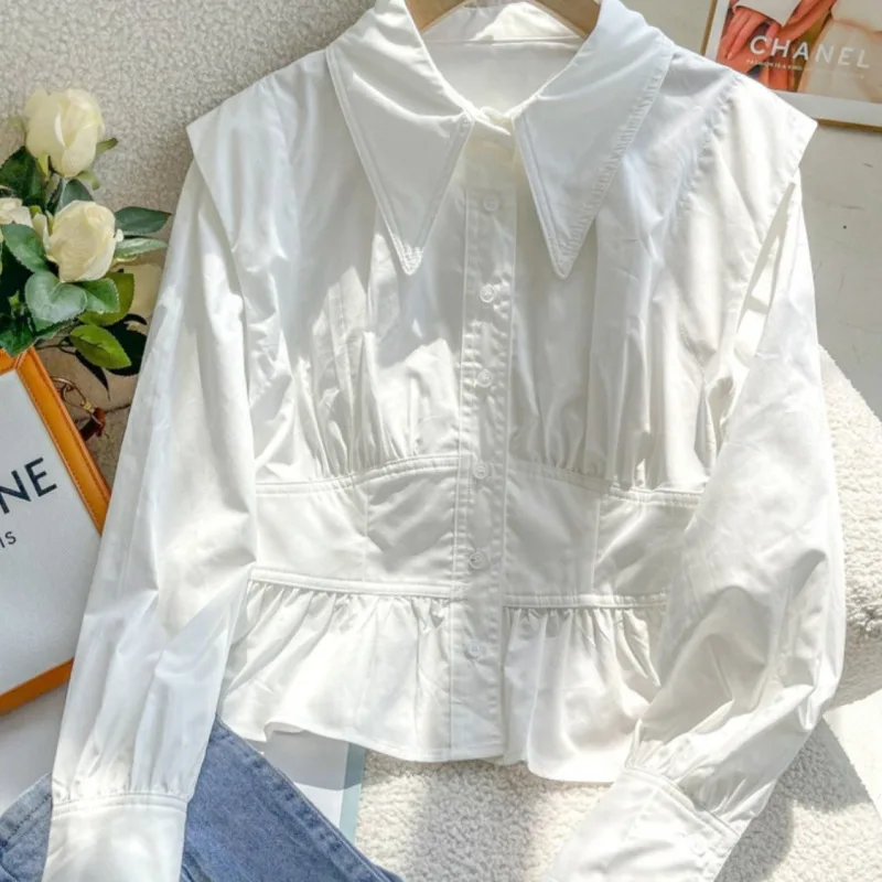 

Fashion Blue White Cotton Women Shirts Office Lady Button Up Shirt Long Sleeve Waistband Women Tops Camisas Mujer Ladies Shirt