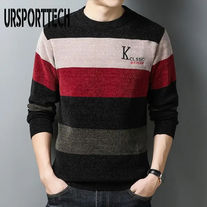 

Autumn Men's Striped Sweater Pullover Long Sleeve Slim Fit Sweaters Men Casual Pull Men Clothing Warm Knitted Sweater Undershirt