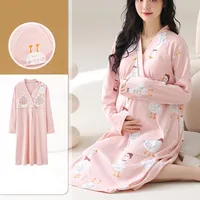 Chemise de nuit d'allaitement en coton pour maternité, imprimé Floral, vêtements de nuit, grossesse, maison, hôpital, printemps et automne 2