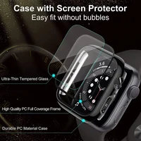 360 couverture complète pour Apple Watch 45mm 41mm 44mm 40mm 42mm 38mm, boîtier de placage protecteur d'écran en verre pour iwatch 9 8 7 6 5 4 3 2 SE 4