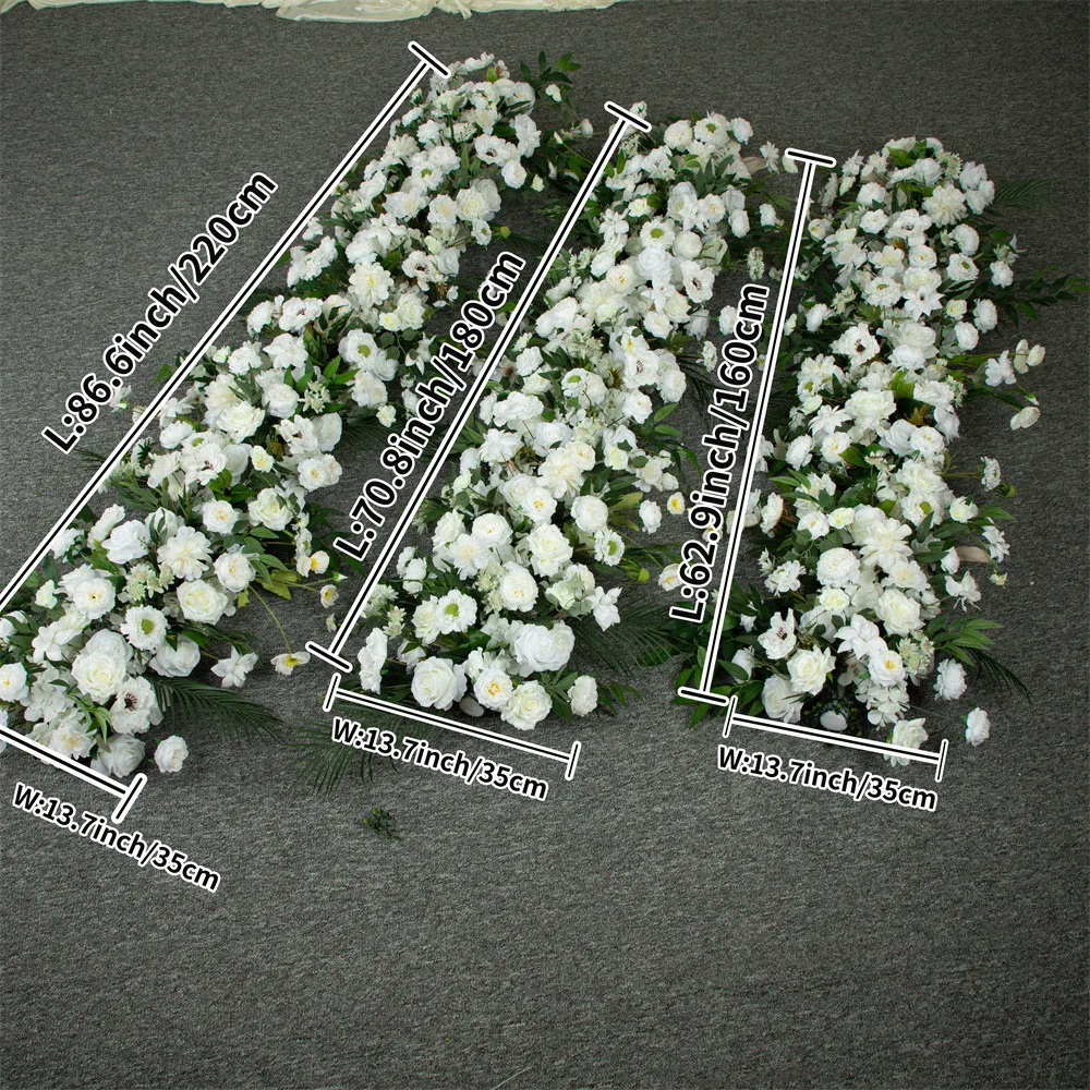 

180x35cm Wedding Background Decoration White Rose Green Leaves Fake Flower Row with Arch for Event Party Decor Marriage Deco